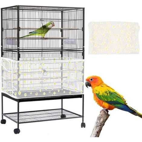 Jaula para pájaros, red protectora de poliéster, lavable, transpirable, evita derrames, tamaño ajustable, margaritas blancas, XXL (1/5)