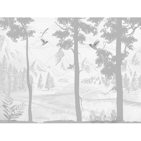 Papier peint panoramique - Forêt Oiseaux - 130 cm x 98 cm (1/2)