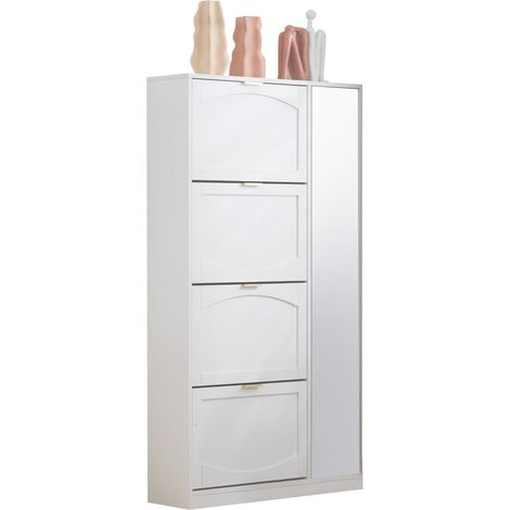 CHICFURN Scarpiera con specchio 80x24x147 cm bianca in truciolare, 4 vani ribaltabili per l'ingresso (1/5)