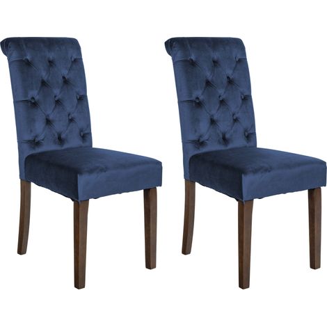 Lot de 2 chaises de salle à manger design classique bouton décoratif assise en tissu bleu 100001615 (1/5)