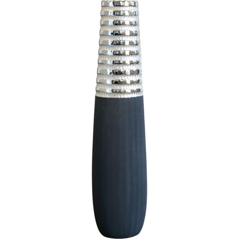 Vase décoratif Vase de Sol Newtown - Vase en céramique - Gris Mat - Argent Brillant - Hauteur 65 cm - Largeur 15 cm (1/5)