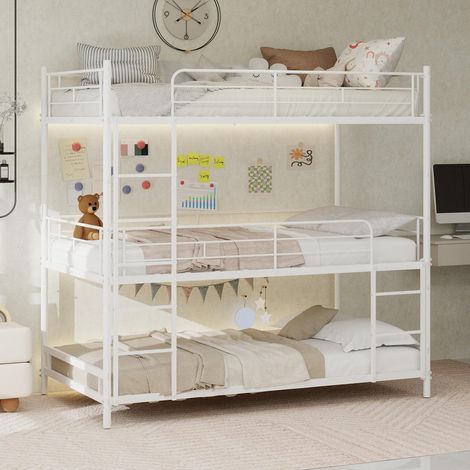 , Sommier à lattes triples robuste avec échelle intégrée et barrière de sécurité sur toute la longueur,  sans danger pour les sols des enfants/adolescents/adultes,  chambre/dortoir...