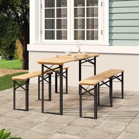vidaXL Mesa y bancos plegables de bar 3 piezas madera maciza de abeto (1/5)