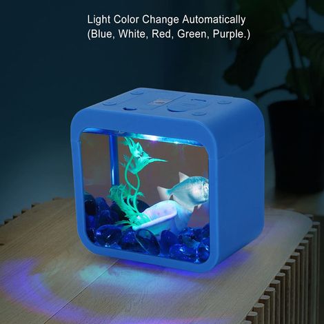 Mini aquarium empilable avec lumière LED de couleur changeante petit bocal à poissons décoratif en acrylique pour bureau maison et chambre