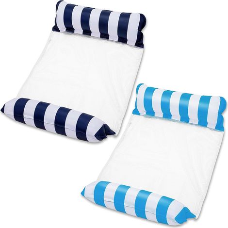Hamac gonflable pour adulte – Fauteuil flottant 4 en 1 avec appui-tête et repose-pieds (bleu foncé et bleu clair) (1/4)
