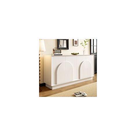 Buffet blanc élégant 160 cm avec 4 portes cintrées et finition mate – Meuble de rangement pour salon et salle à manger, 160x38x80 cm