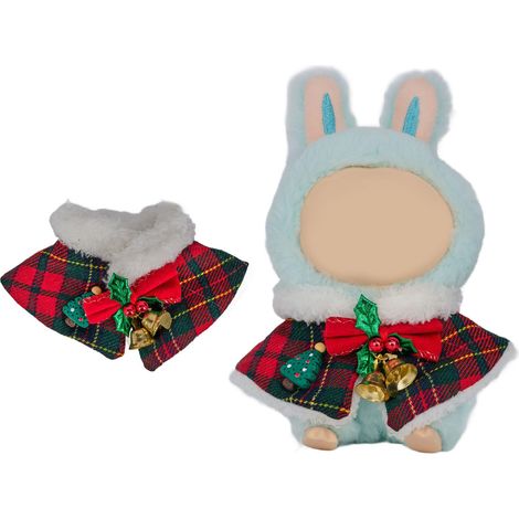 Cape de Noël pour poupées de 17 cm, cape à carreaux rouges ornée de clochettes, d'un nœud et d'un sapin, vêtements festifs pour poupée (poupée non incluse) (1/5)