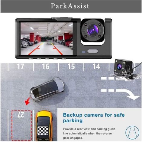 3 Lentilles de CaméRa Voiture DVR 3 Canaux Dash Cam HD 1080P et ArrièRe IntéRieur Dashcam Enregistreur VidéO Vision Nocturne (1/4)
