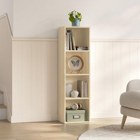 WOLTU Librería de madera de 4 cubos con estante para el hogar y la oficina, madera clara (1/5)