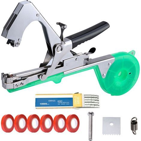 Machine à Relier Les Plantes Outils de Ruban adhésif pour Plantes de Jardin Tapener - Outil de Ruban de Jardinage avec Rubans, agrafes en S et Lames de Rechange, Machine à Relier