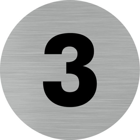 Pictogramme chiffre 3 (Q0306).- Adhésif aspect aluminium brossé - Diamètre 76 mm
