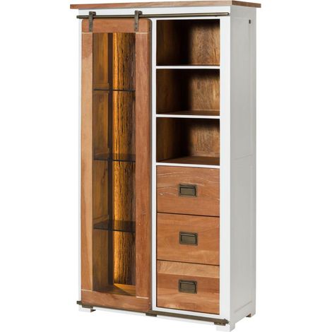 Vitrine Mango / Altholz 100x45x175 weiß lackiert RAILWAY LUX 525 (1/4)