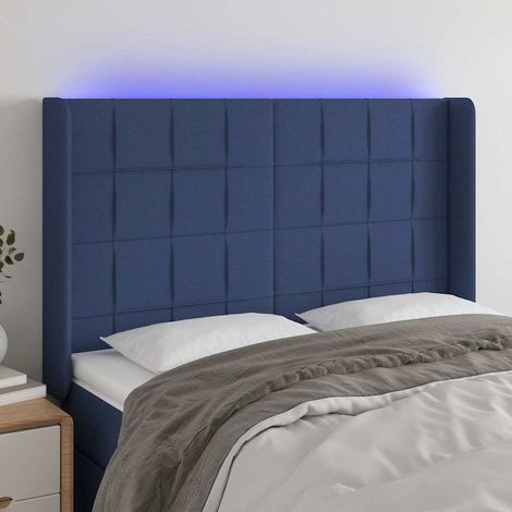 Tête de lit LED bleue réglable en tissu avec 2 bandes LED 147 x 16 x 118/128 cm - PANGIVO (1/5)