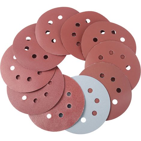 100 Disques Abrasifs Rouges 8 Trous, Papier de Verre Rond pour Polissage Métal Bois Pierre, Lot de 100 (1/5)