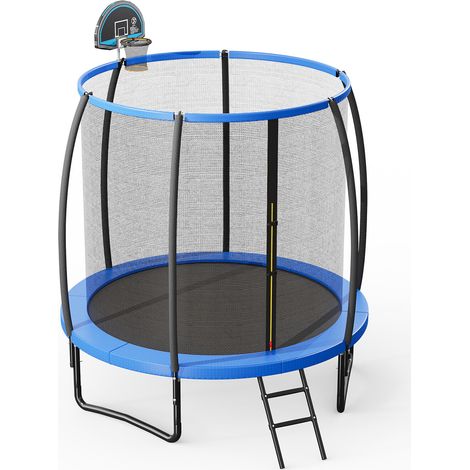 Trampoline extérieur 8 pieds avec filet de sécurité, panier de basket et échelle à 2 marches pour jardin et plein air (1/5)