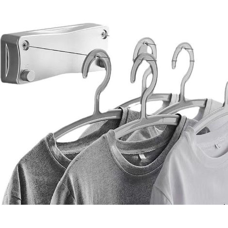 Secadora de ropa retráctil de 5,2 m con doble línea (plateada), secadora de ropa extensible para montar en la pared, para dormitorio, baño, balcón y jardín (1/4)