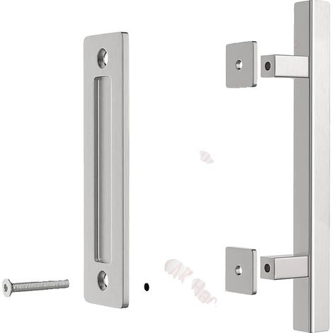 Poignée de porte coulissante, design double face, acier inoxydable durable, Argent-Carré (1/2)