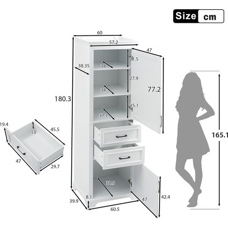 Kleiderschrank aus MDF in Weiß 60 x 40 x 180 cm HOMAIRE (1/5)