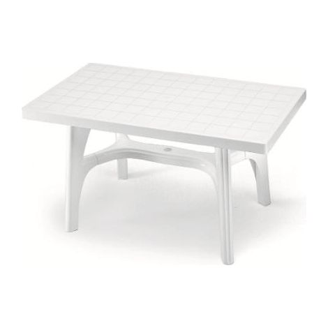 Table de jardin rectangulaire en résine blanche 140x80xh73 cm – Pieds réglables avec traverse centrale anti-basculement – Scab