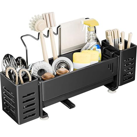 Organizzatore per lavello, organizer da cucina con portasciugamani, contenitore e organizzazione, organizer per lavello da cucina per spugne, spazzole, spazzole e strofinacci. (1/5)
