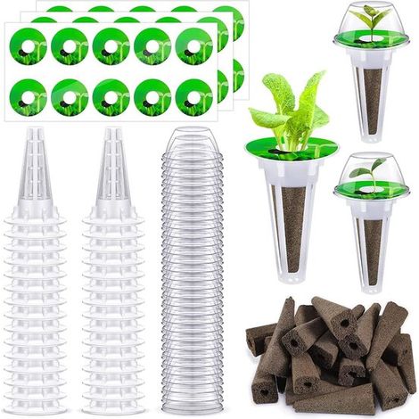 Kit de cultivo hidropónico de 30 piezas con esponjas, cestas, etiquetas y cúpulas (1/5)