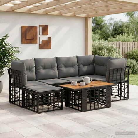 vidaXL Set Divano da Giardino 7 pz Nero e Grigio scuro polyrattan (1/5)