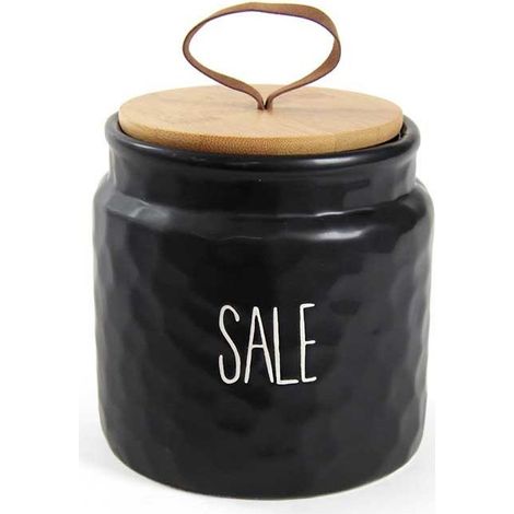 BARATTOLO MODELLO ONDULATO PER SALE 14 CM NERO CON TAPPO IN LEGNO
