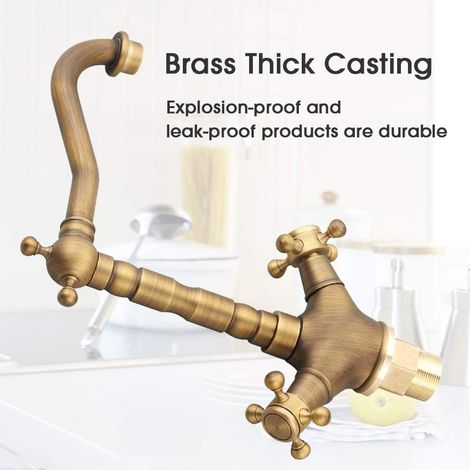 Double poignée laiton style rétro – Bec orientable 360°, flexible inclus – Robinet d’évier durable pour cuisine et salle de bain