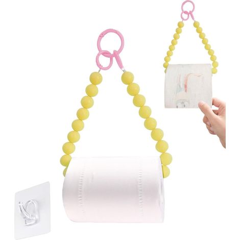 Porte-Papier Toilette en Perles Roses Jaune – Rangement Mural pour Rouleaux De Mouchoirs, Organisateur De Salle De Bain sans Perçage (1/5)