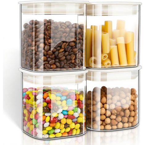 Bocaux en Verre Carrés 800ml, Lot de 4 Bocal en Verre avec Couvercles ABS Empilables et Lavables, Boite Alimentaire Verre Hermétique pour Rangement Cuisine/Bureau (1/5)