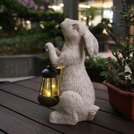 Statue de jardin Lapin avec lumières solaires - Statue de lapin Décoration d'Halloween Décoration de lapin d'extérieur Convient pour pelouse, balcon, décoration de terrasse de jardin d'art de cour (1/5)