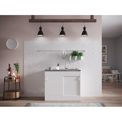 Komplettspüle Spüle Unterschrank mit Schiebetüren 100 x 50 cm Weiß Respekta
