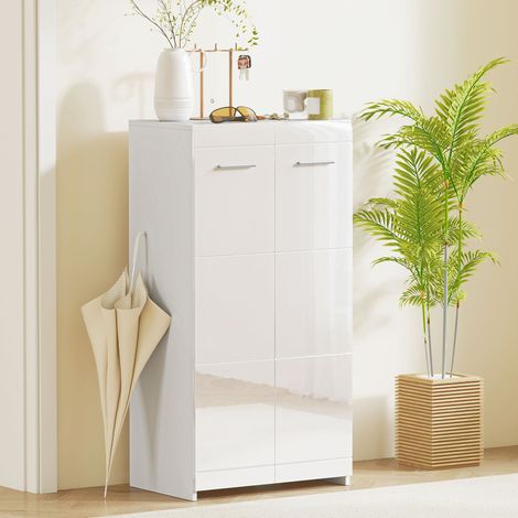Moderner Schuhschrank mit verstellbaren Einlegeböden für 10 Paar Schuhe, 55 x 36 x 108 cm, Hochglanzweiß