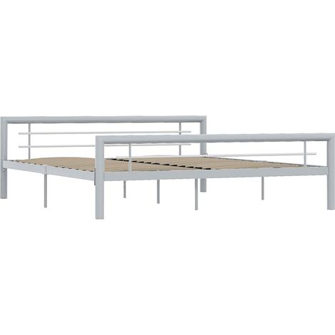 Lit Double, Lit Contemporain, Cadre de Lit gris et blanc métal 180x200 cm q6712 (1/5)
