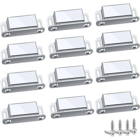 Loquet magnétique 12 pièces – Acier inoxydable 304 – Force de traction jusqu'à 10 kg – Pour armoires et tiroirs – Installation facile - 45mm-12pc