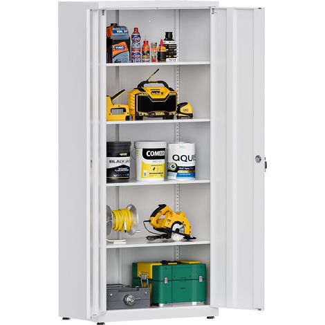 Armoire Métallique 181.5×80×40 cm, Meuble de Rangement de Bureau, 4 Étagères Réglables, avec Serrure, 4 Clés, Adapté aux Bureaux, Garages et Chambres, Blanc (1/5)