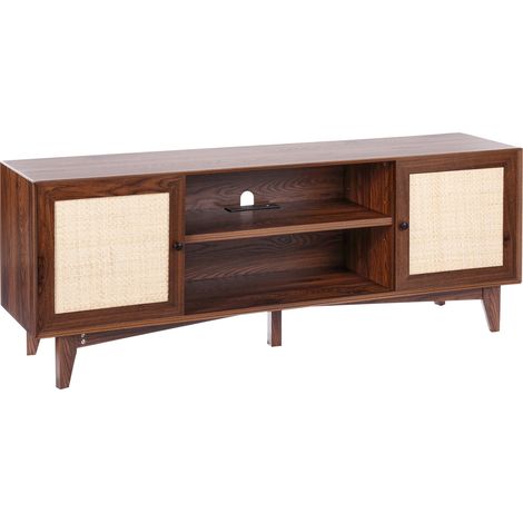 Mophorn Rattan-TV-Stnder 191cm Fernseher Boho-TV-Schrank Fernsehschrank Walnuss (1/5)