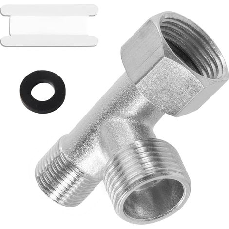 Vanne de raccordement en T à 3 voies, répartiteur de raccordement d'eau en laiton 3/8" droit et 1/2" latéral, raccord d'angle 3/8" IG/AG x 1/2" AG, vanne inverseur pour réservoir de WC, robinet de (1/5)