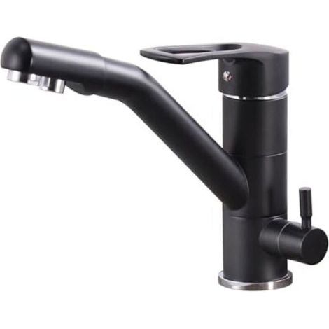 Grifo de cocina de 3 vías, grifo de cocina giratorio 360°, grifo de fregadero con boquilla flexible, G3/8 pulgadas (grifo de triple conexión con filtro de agua, negro) (1/5)