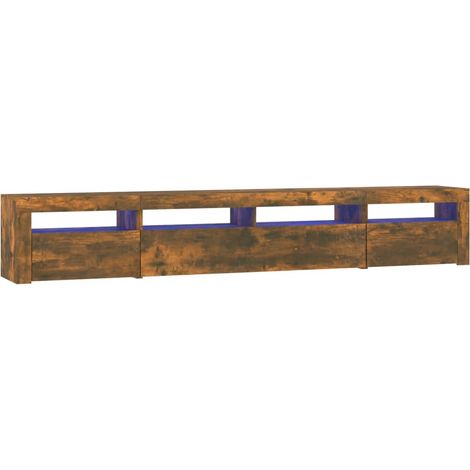 Mueble TV multimedia estantería para televisión buffet para televisión comedor salón dormitorio con luces LED roble ahumado 240 x 35 x 40 cm marrón 020026731