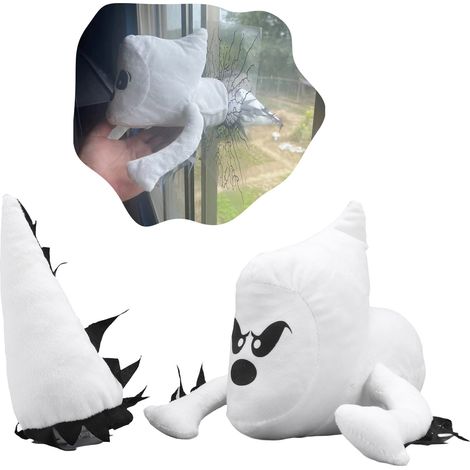 Decoración de Halloween “Fantasma Choque” [Peluche] [Tela de algodón PP] [Ventana con fuertes ventosas] 145 g, regalo festivo para interiores y exteriores (1/5)