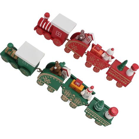 Stück Weihnachtszug-Dekoration aus Holz, niedliche festliche Mini-Weihnachtszug-Ornamente für die Weihnachtsdekoration, rot und grün (1/5)