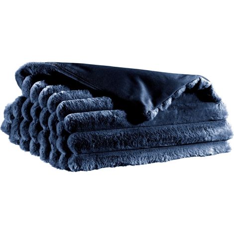 Couvre-lit Jeté de Lit en Fausse Fourrure Ultra Douce Bleu Marine 240 x 260 cm - PANGIVO (1/3)