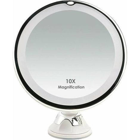 10x Miroir grossissant Miroir de maquillage éclairé par LED de voyage avec ventouse Miroir grossissant mural Miroir sur pied rotatif à 360 ° Idéal pour le rasage et le maquillage (1/5)