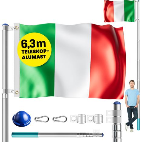 MONZANA® Telescopic Aluminium Flagpole Mast  6.3m / 20FT  Compatible With 90 x 150 cm Flags  630 cm Mast Including 60 cm Stable Ground Socket  Italien (de)