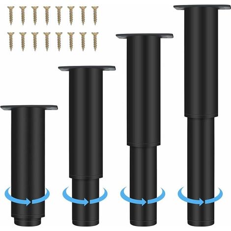 Patas de acero inoxidable ajustables en altura de 18 a 33 cm, patas de acero gruesas negras, patas redondas con destornillador para armario, mesa, sofá cama. (1/4)