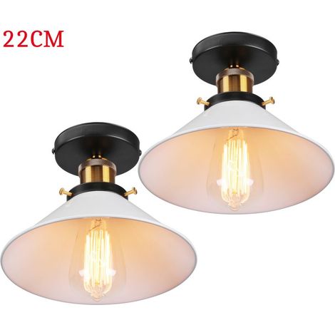 Plafonnier Vintage Rétro Lampe de Plafond Industrielle Fer Abat-jour 22cm Blanc 2PCS (1/5)