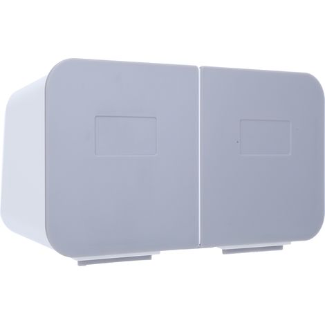 Boîte à maquillage murale à rabat avec couvercle amovible et lavable, organisateur de cotons pour salle de bain, blanc et gris. (1/5)