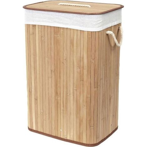 Panier à Linge Familial en Bambou avec Couvercle - MONMECD - Rectangulaire Pliable - 72L - Marron (1/4)