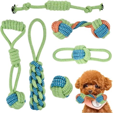 Hundespielzeug Set 6 Stück, Hunde Spielzeug für kleine und große Hunde, Kauspielzeug zur Zahnpflege, Seilspielzeug für Welpen